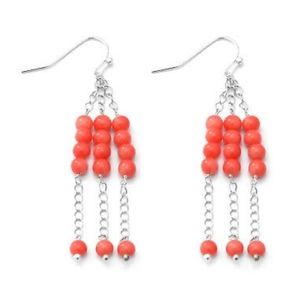 🔥 925 S GENUINE ENHANCED PINK CORAL BEADED DANGLE CHAIN   EARRINGS ✨️